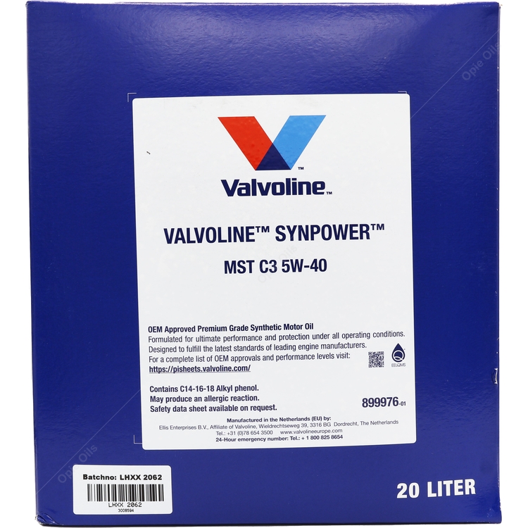 Valvoline SynPower MST C3 5W40 - 20 Litre Lube Cube