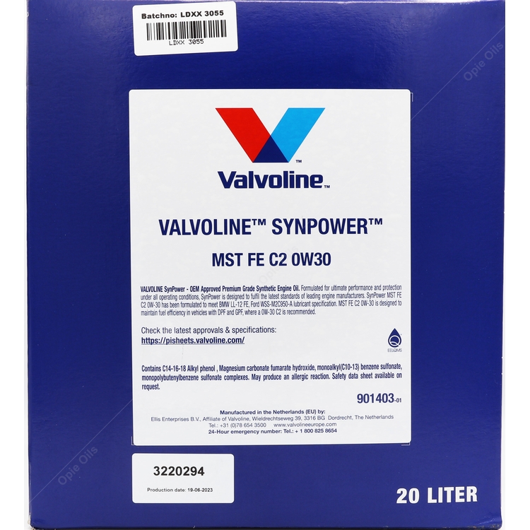Valvoline SynPower FE C2 0w-30 - 20 Litre Lube Cube