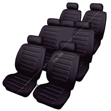 Cosmos Car Seat Covers - Leatherlook - 7 Seater Set with Bench - Black (66533)