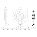 Bosch Vented Two-Piece Brake Disc - Drilled (0986479G38) Fits: Mercedes