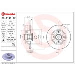 BREMBO Rear Single Solid Brake Disc with Bearing 08.A141.17 - RENAULT