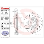 Brembo Prime Line UV Coated Vented Brake Disc - Drilled (09.B742.51) Fits: Mercedes