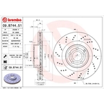 Brembo Prime Line UV Coated Vented Brake Disc - Drilled (09.B744.51) Fits: Mercedes