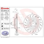 Brembo Prime Line UV Coated Vented Brake Disc - Drilled (09.B743.51) Fits: Mercedes Rear Axle