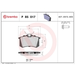 BREMBO Rear Brake Pad Set (2 Wheels on 1 Axle) P 85 017 / P85017