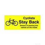 Castle Promotions Outdoor Vinyl Sticker - Yellow - Cyclists Stay Back Beware (V583)