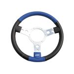 Mountney Traditional 13 Inch Vinyl Steering Wheel - Black/Blue Vinyl - Polished Centre (33SPVBE/ES)
