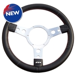 Mountney Traditional 13 Inch Leather Steering Wheel with Red Stitching and Polished Centre  (33SPLB/RS)