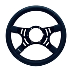 Mountney Traditional 14 Inch Four Spoke Semi-Dished Black Leather Steering Wheel - Black Centre (44SBLB)