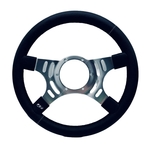 Mountney Traditional 14 Inch Four Spoke Semi-Dished Black Leather Steering Wheel - Polished Centre (44SPLB)